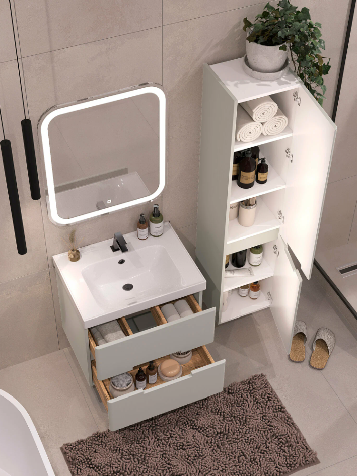 Тумба подвесная SanStar Ориана 60 с раковиной Квадро 60 (комплект), грей