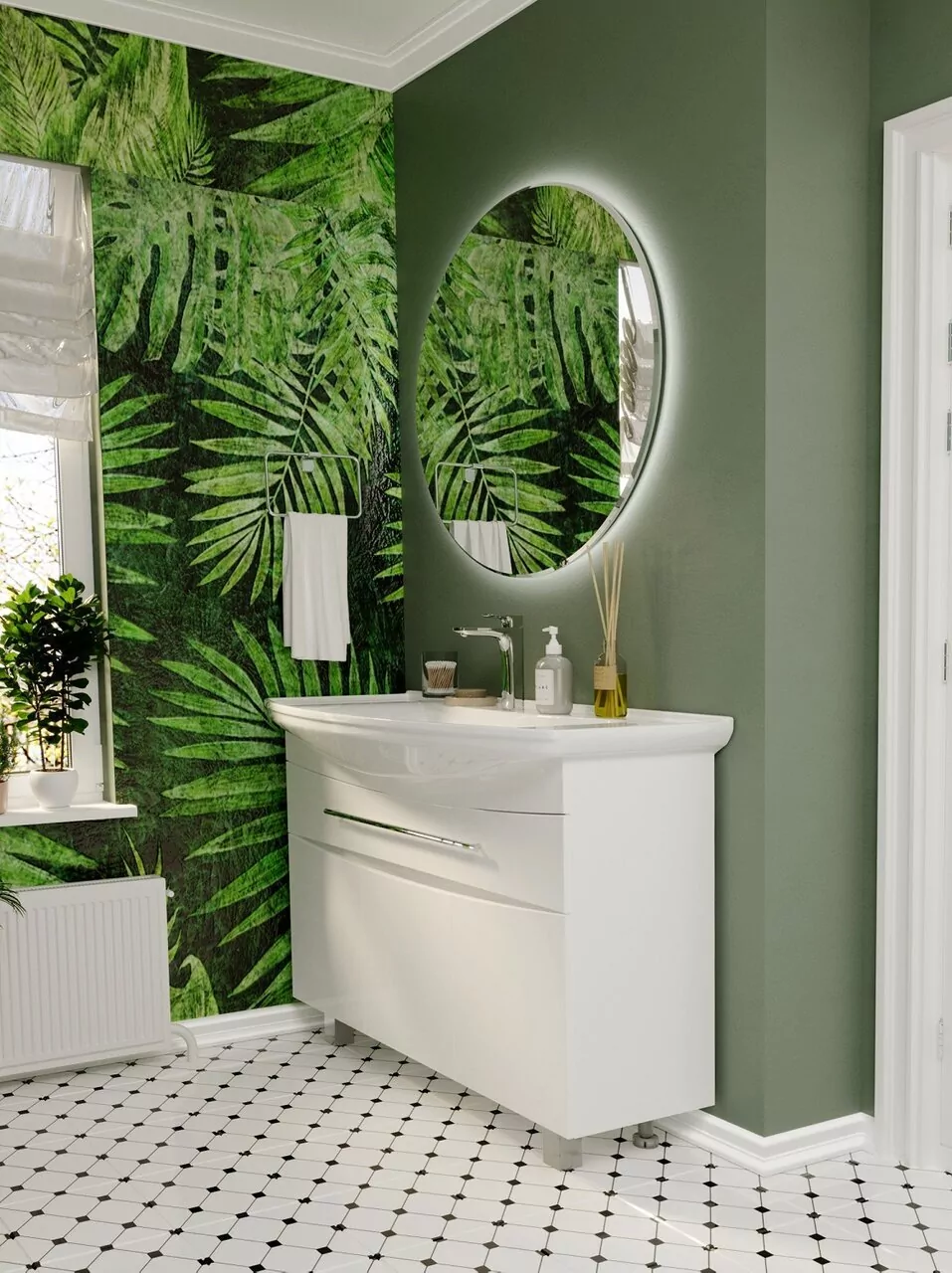 Тумба напольная 1Marka Lina New 105Н с раковиной Стиль 105, 1 ящик, 3 двери, белый