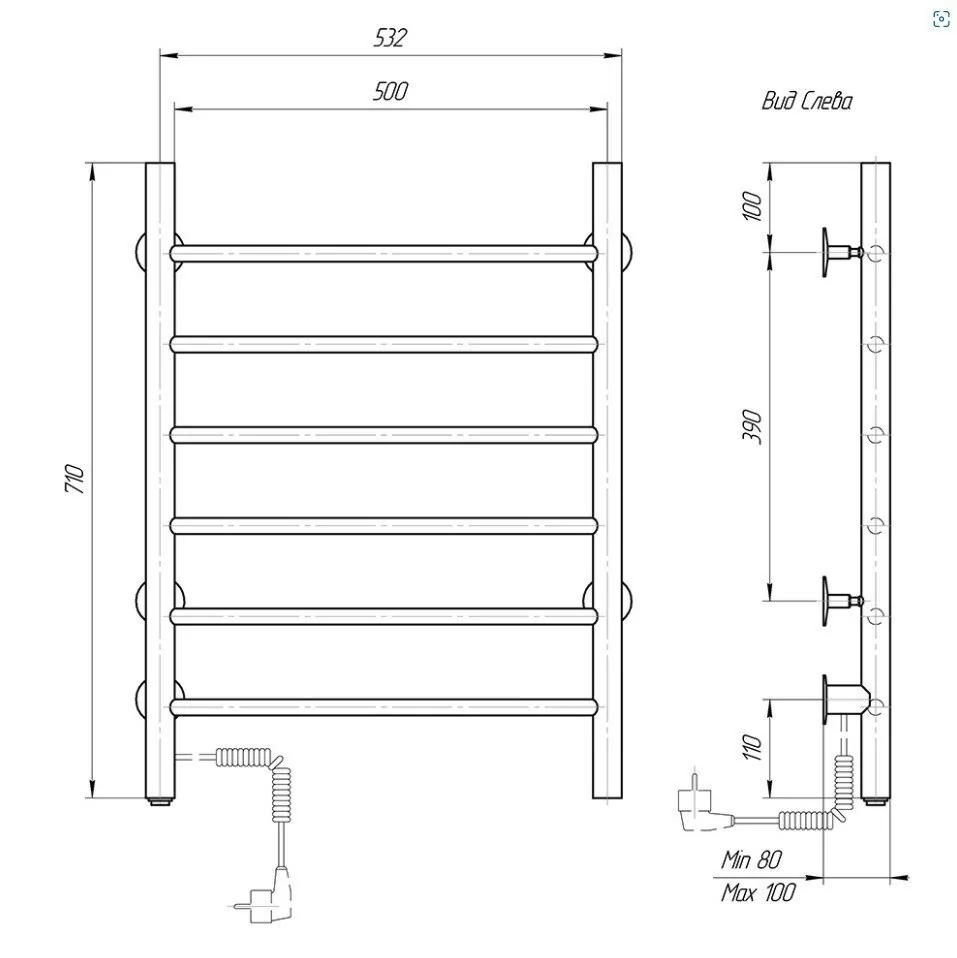 Полотенцесушитель электрический Domoterm Аврора 109-6 50х71 EK L левый, хром