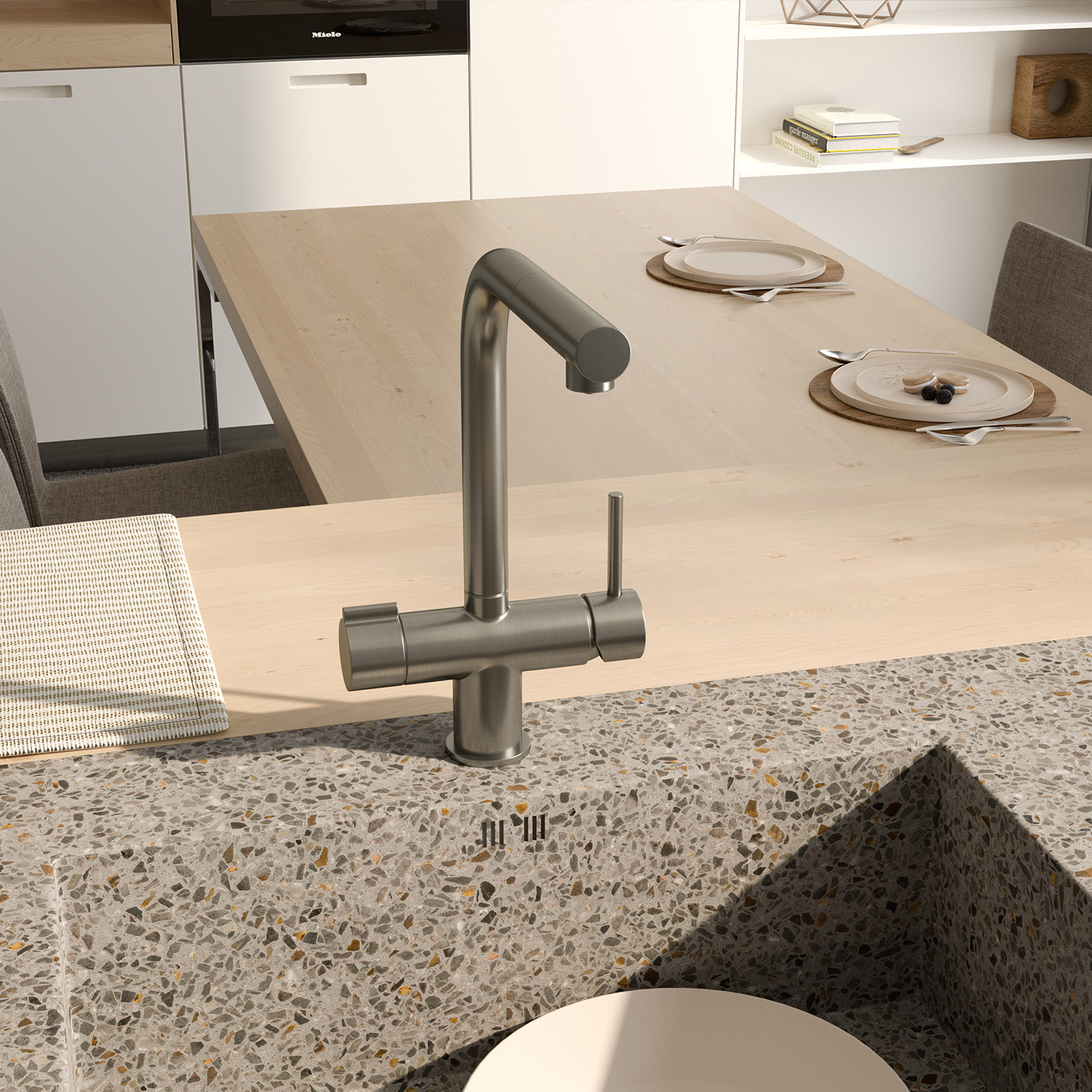 Смеситель для кухни под фильтр с выдвижной лейкой WasserKraft A8927 никель