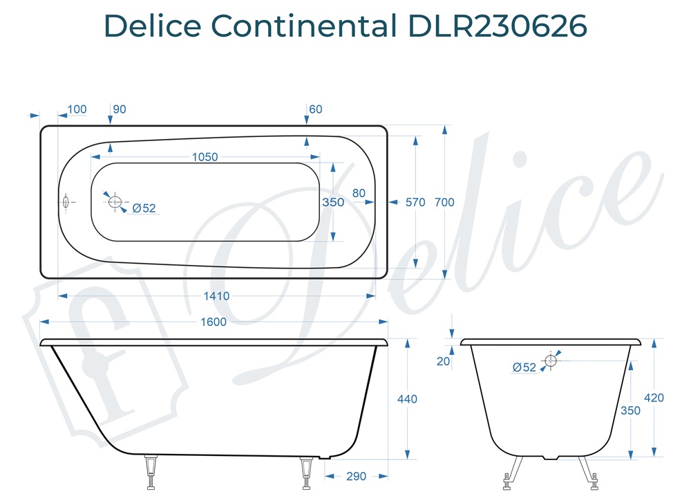 Ванна чугунная Delice Continental 160х70 DLR230626