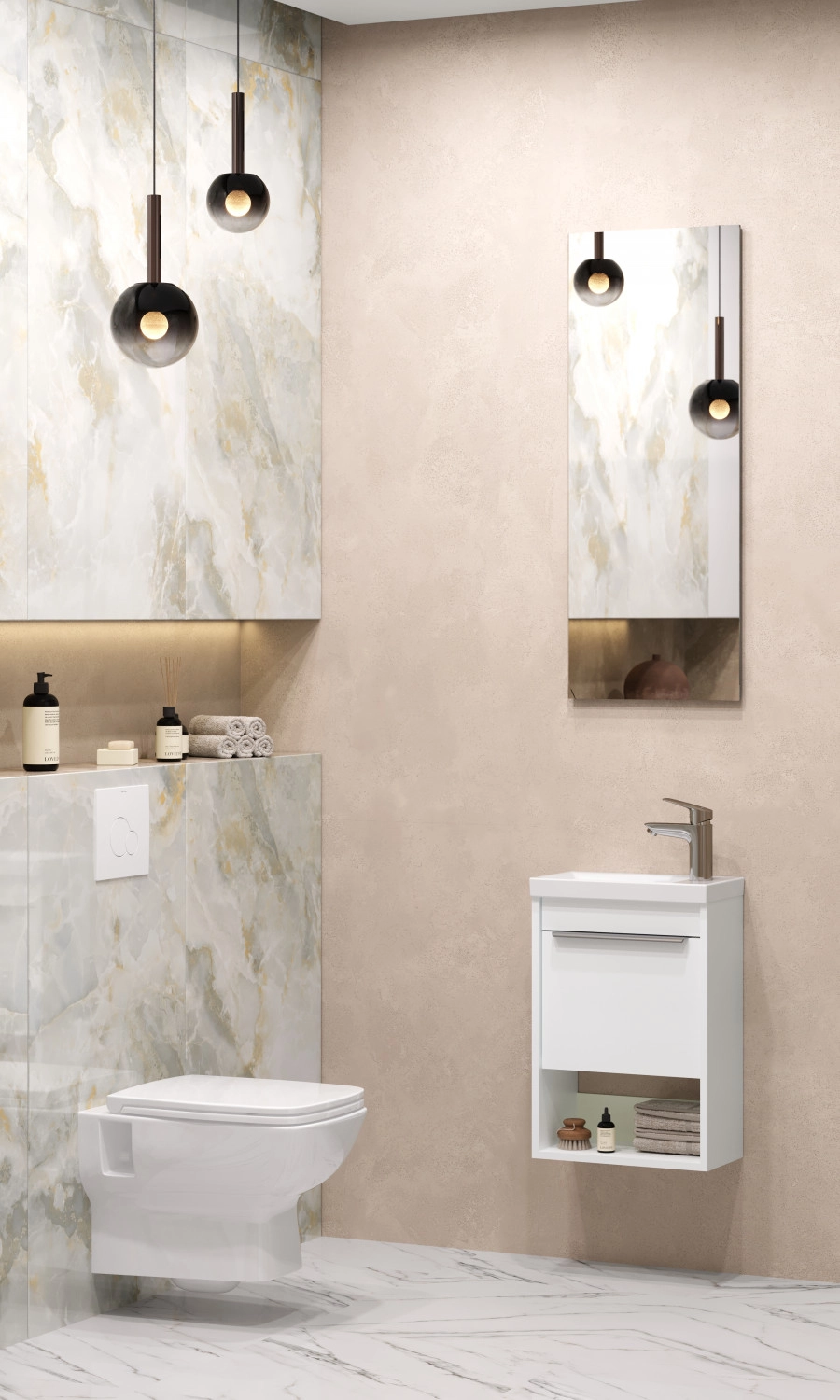 Тумба подвесная Aquaton Хоуп 40 с раковиной Миранда 40, 1 ящик, белый