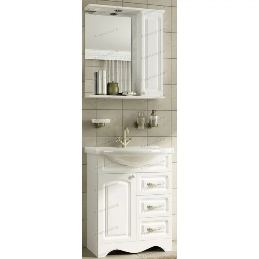 Тумба с раковиной Francesca Империя 65 напольная, 3 ящика, 1 дверь, белая