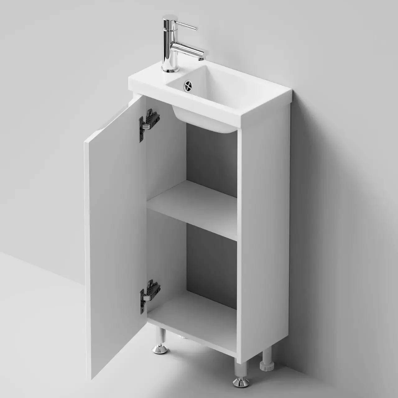 Тумба напольная Vod-ok Бридж 40 ручка Лира, L левая, с раковиной Como 40, белая