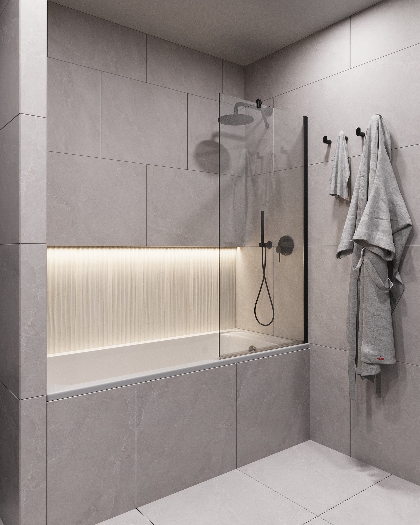 Стеклянная шторка Timo TC-80/03C-8 профиль черный 80 см