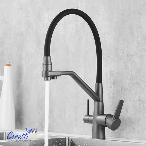 Cмеситель для кухни Ceruttispa Эльзе GR (ELSE GR) из нержавеющей стали, цвет серый матовый