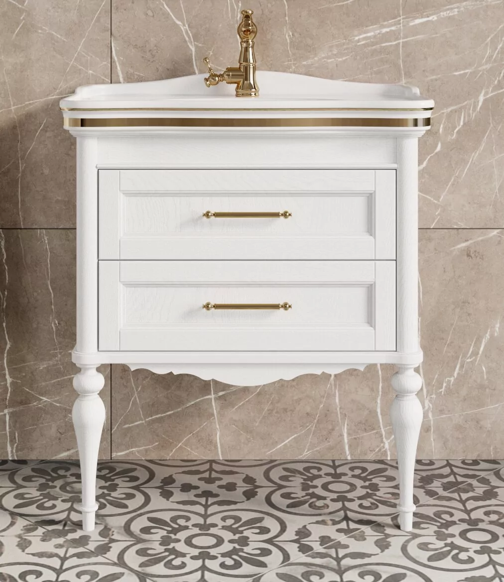 Мебель для ванной ValenHouse Эстетика 80, комплект, напольный, белый, фурнитура золото