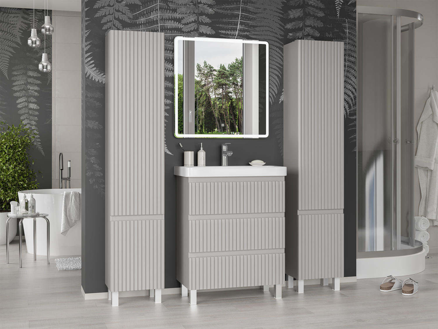 Тумба с раковиной Brevita Victory 70 напольная, серый шелк