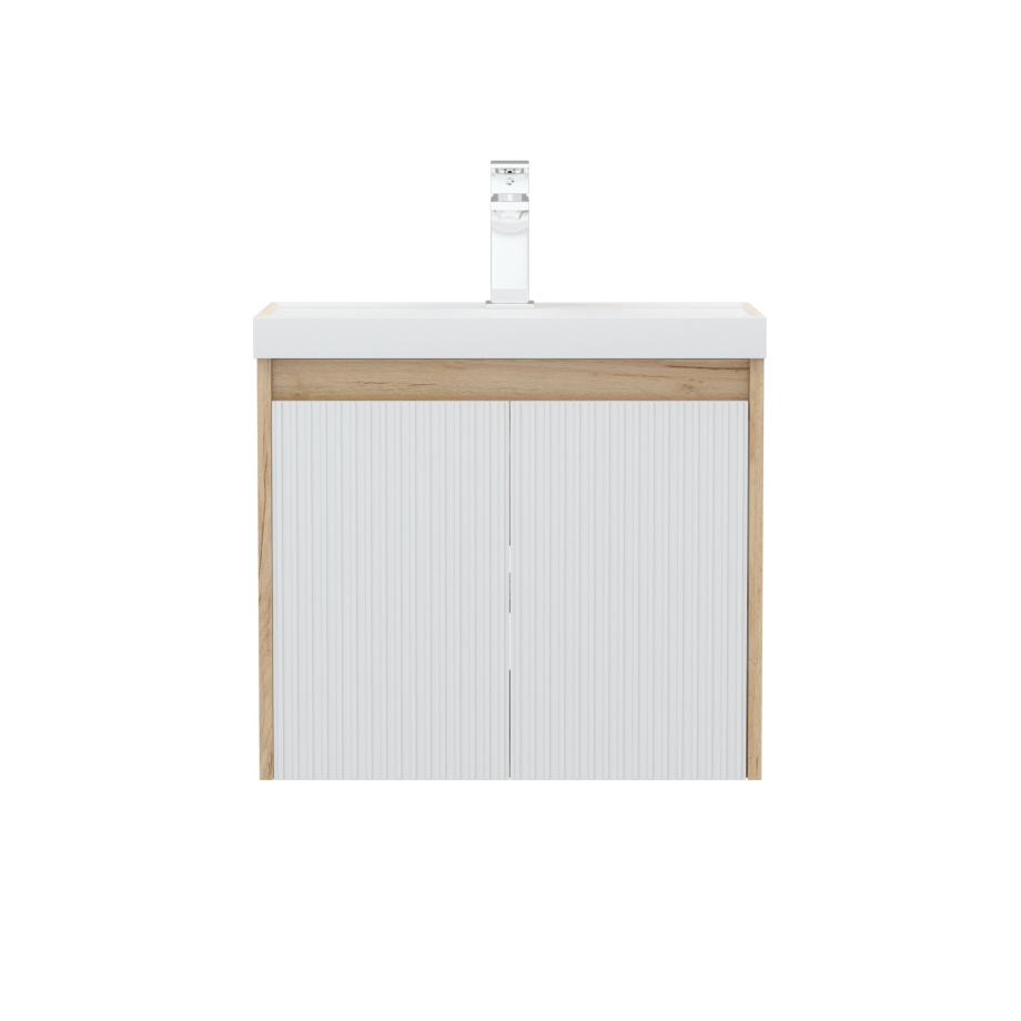 Тумба подвесная Corozo Блисс 60 с раковиной Classica Slim 60, белый/дуб крафт