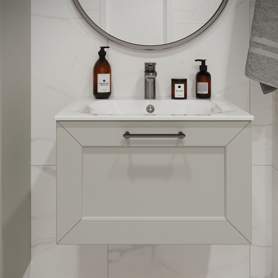 Тумба с раковиной подвесная (60 см) Terminus Victoria VIC10601900301O, белый, ручки черный