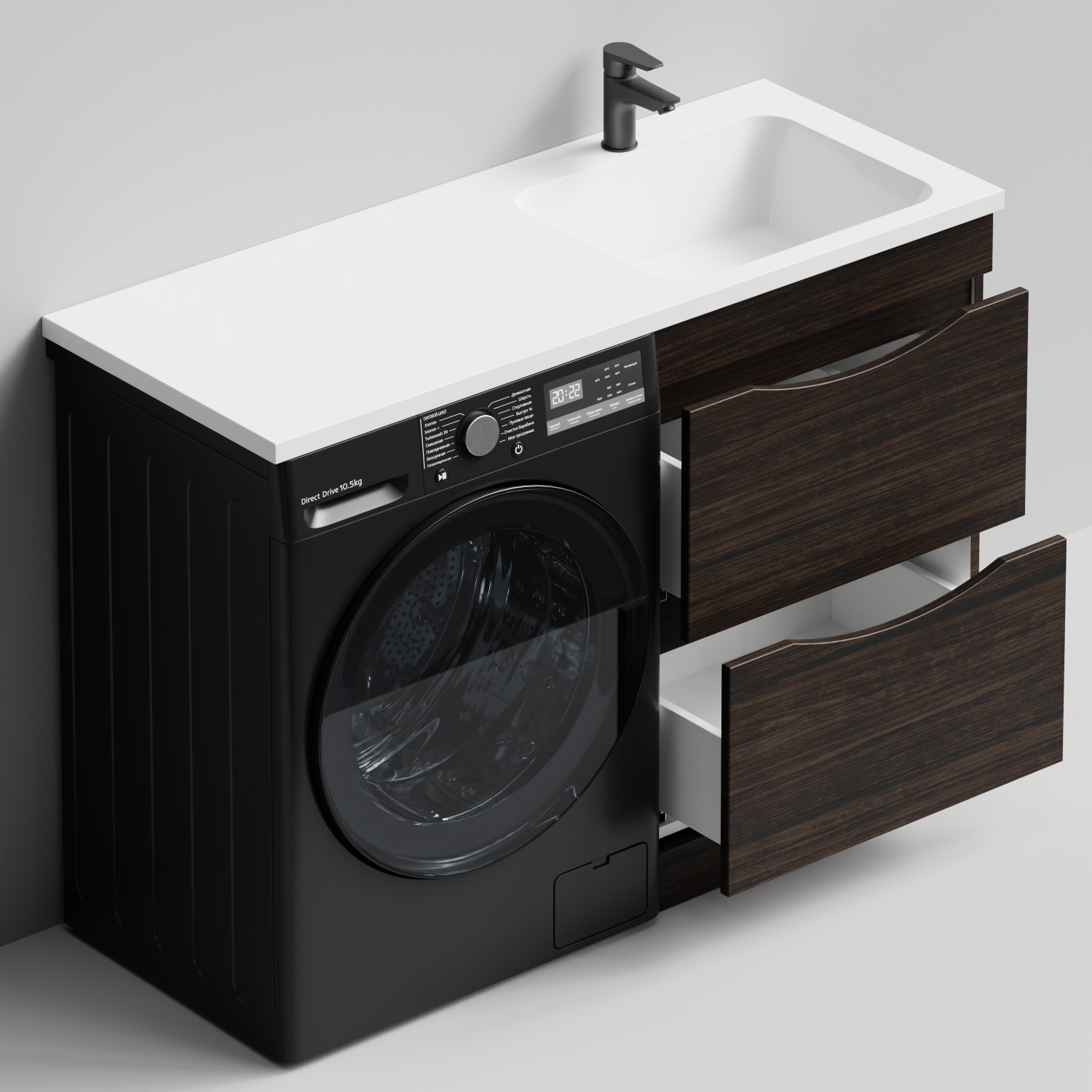 Тумба Vod-ok 58 с раковиной Смайл 120 напольная, под стиральную машину, правая, Палисандр