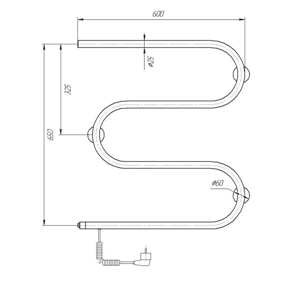 Полотенцесушитель электрический Domoterm 107-25 60х60 L левый, хром