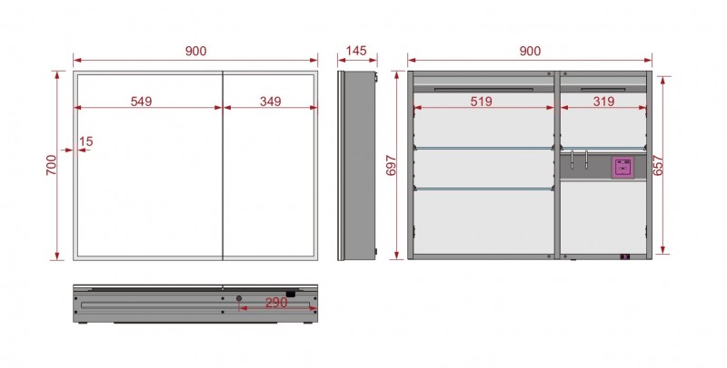 Зеркало-шкаф Esbano ES-3809D 90х70х14
