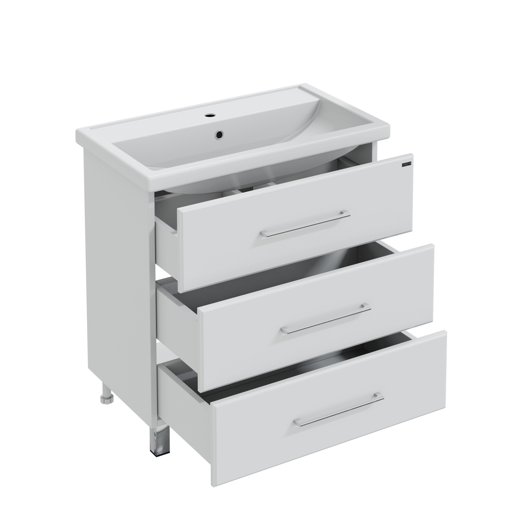 Тумба напольная Санта Омега 80 с раковиной Фостер 80, 3 ящика, белая