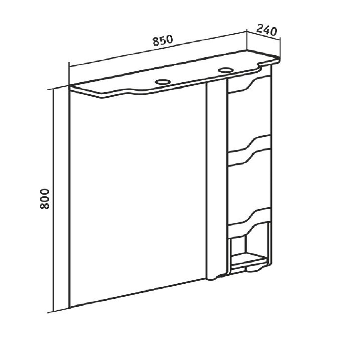 Зеркало с шкафчиком Runo Стиль 85 R, белый