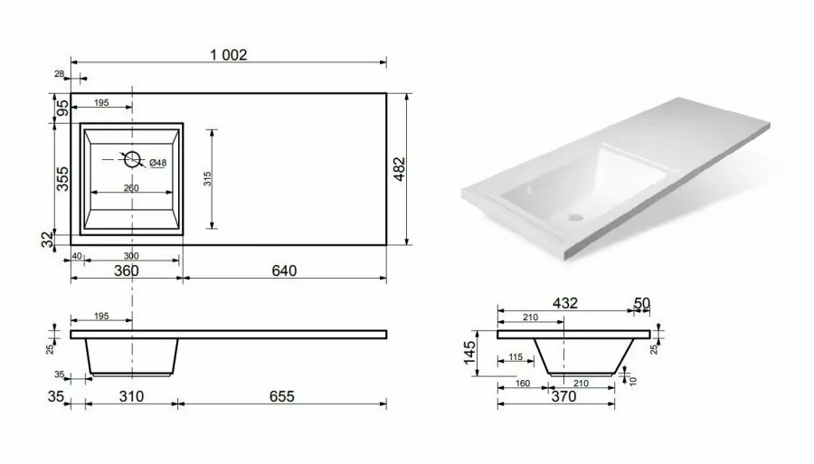 Тумба напольная Style Line Даллас 100 Люкс Plus ПВХ с раковиной Даллас 100 под стиральную машину, два ящика, левая, белая