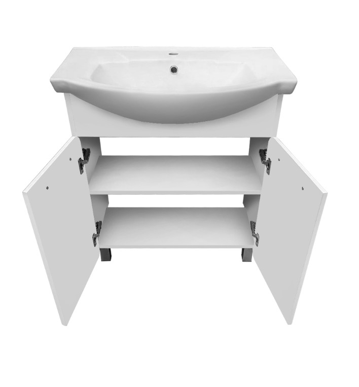 Тумба напольная Runo Эрика 75 с раковиной Элеганс 75, 2 двери, белый