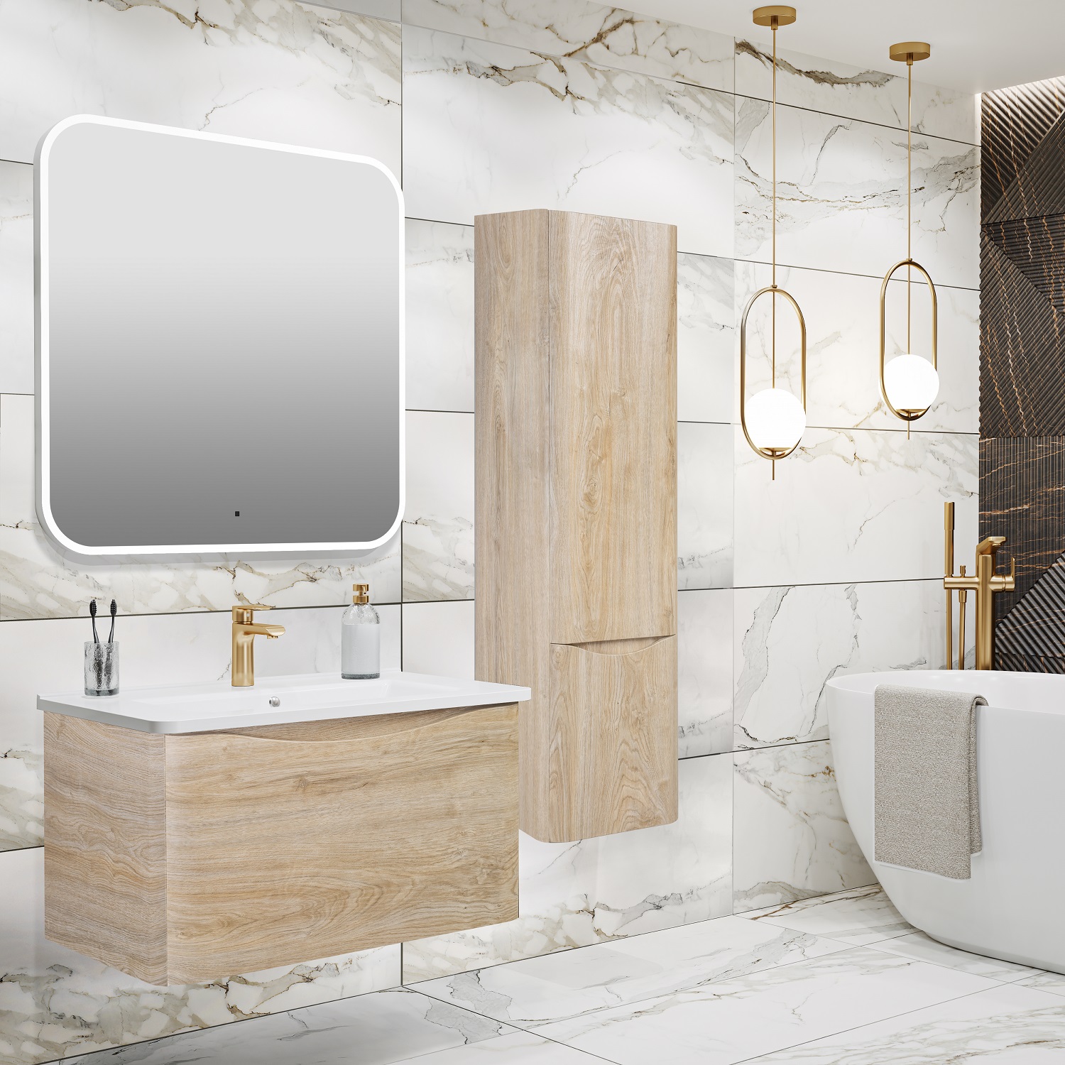 Тумба подвесная Runo Тоскана 60 с умывальникм Никсон 60, светлое дерево