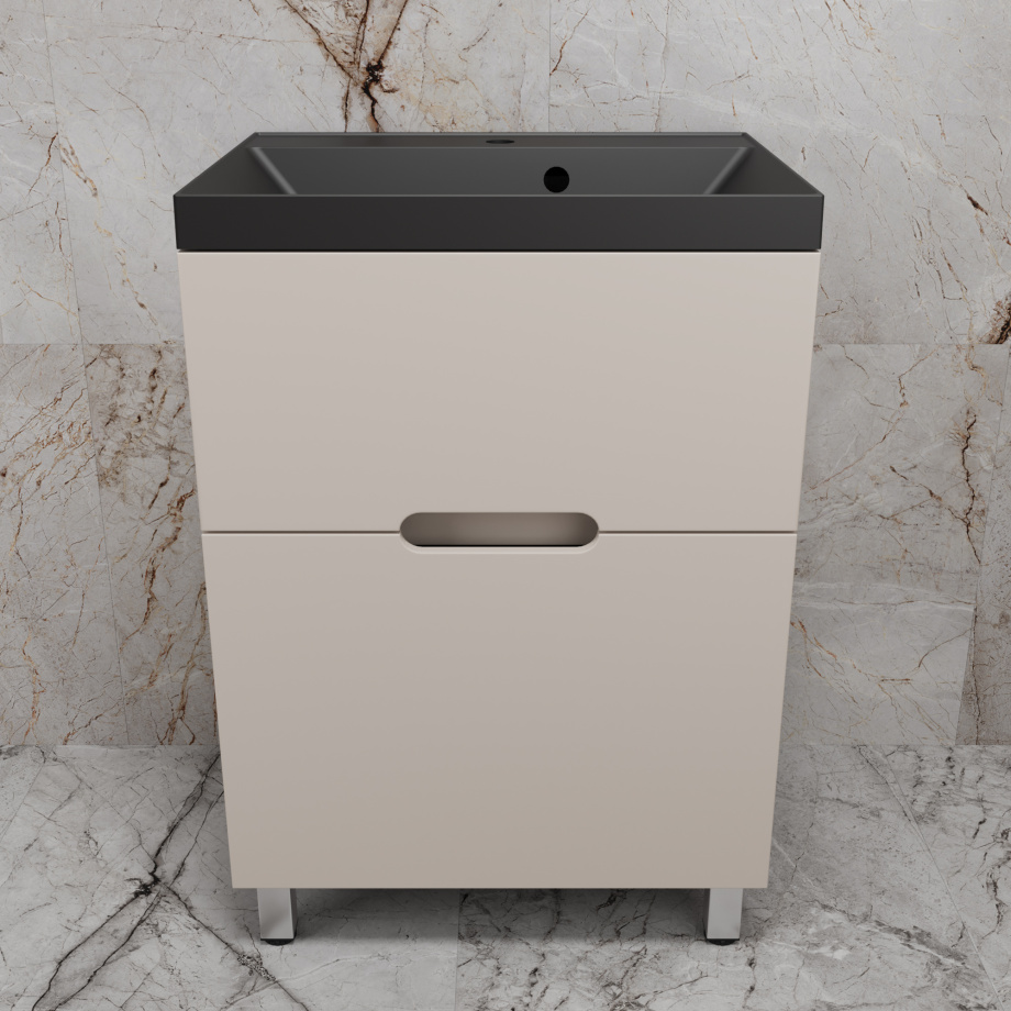 Тумба напольная Style Line "Матис 60" с раковиной ASTI 60 кварц, антрацит,(2 ящика), Крем