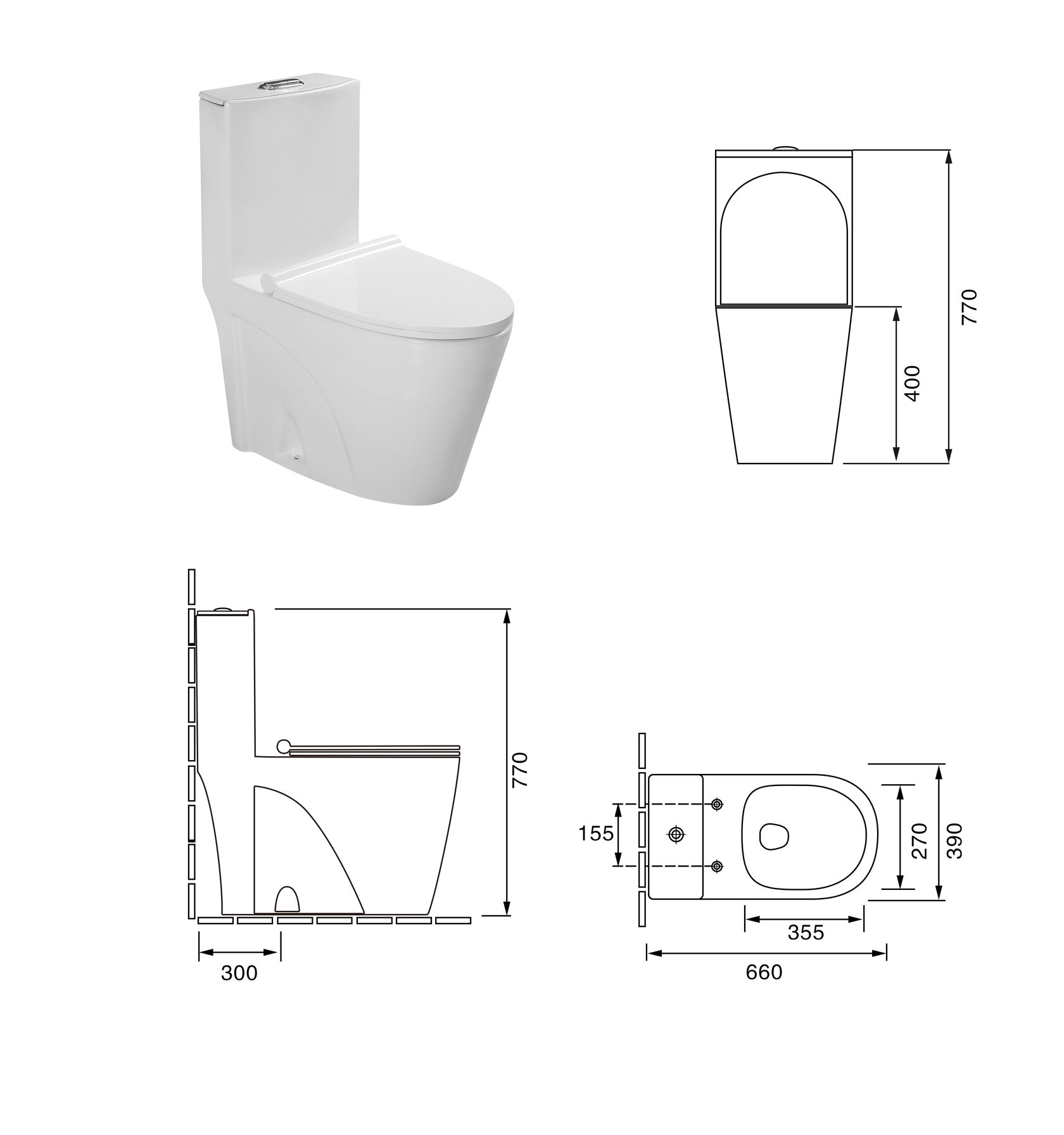 Унитаз SantiLine SL-5012 напольный, безободковый, моноблок, белый