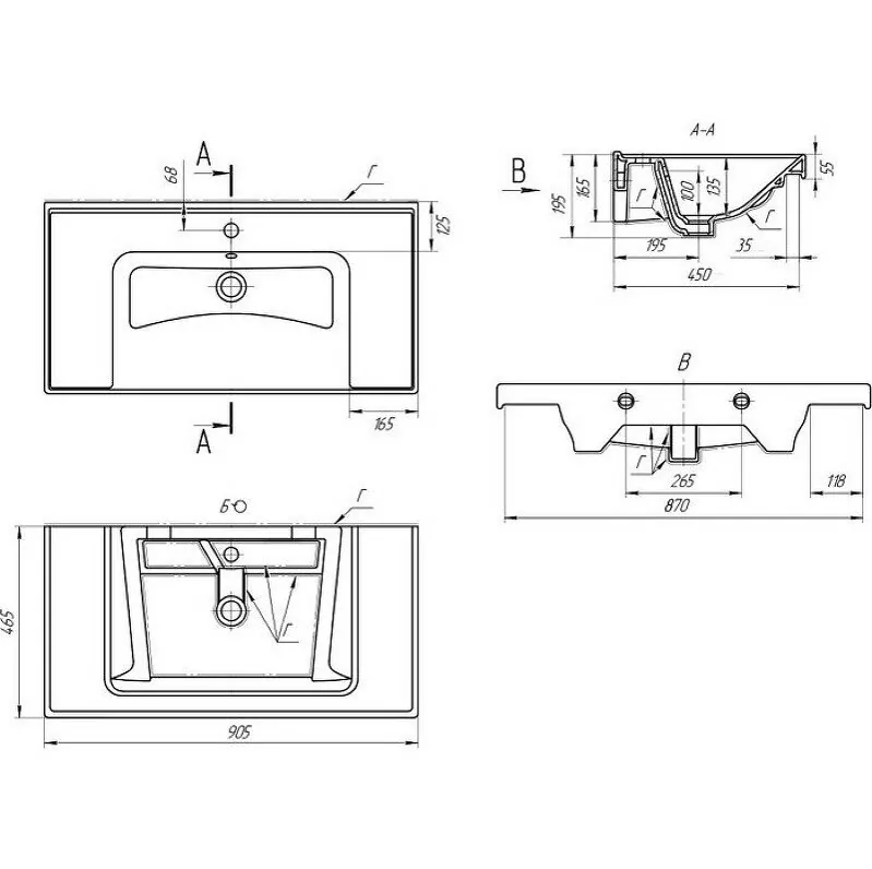 Тумба c раковиной Bellezza Грейс 90 напольная, с 2 ящиками, дуб светлый