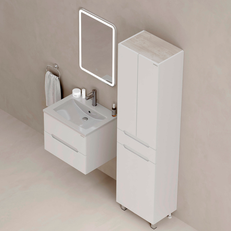 Пенал Onika Айленд 50 напольный, белый, с бельевой корзиной