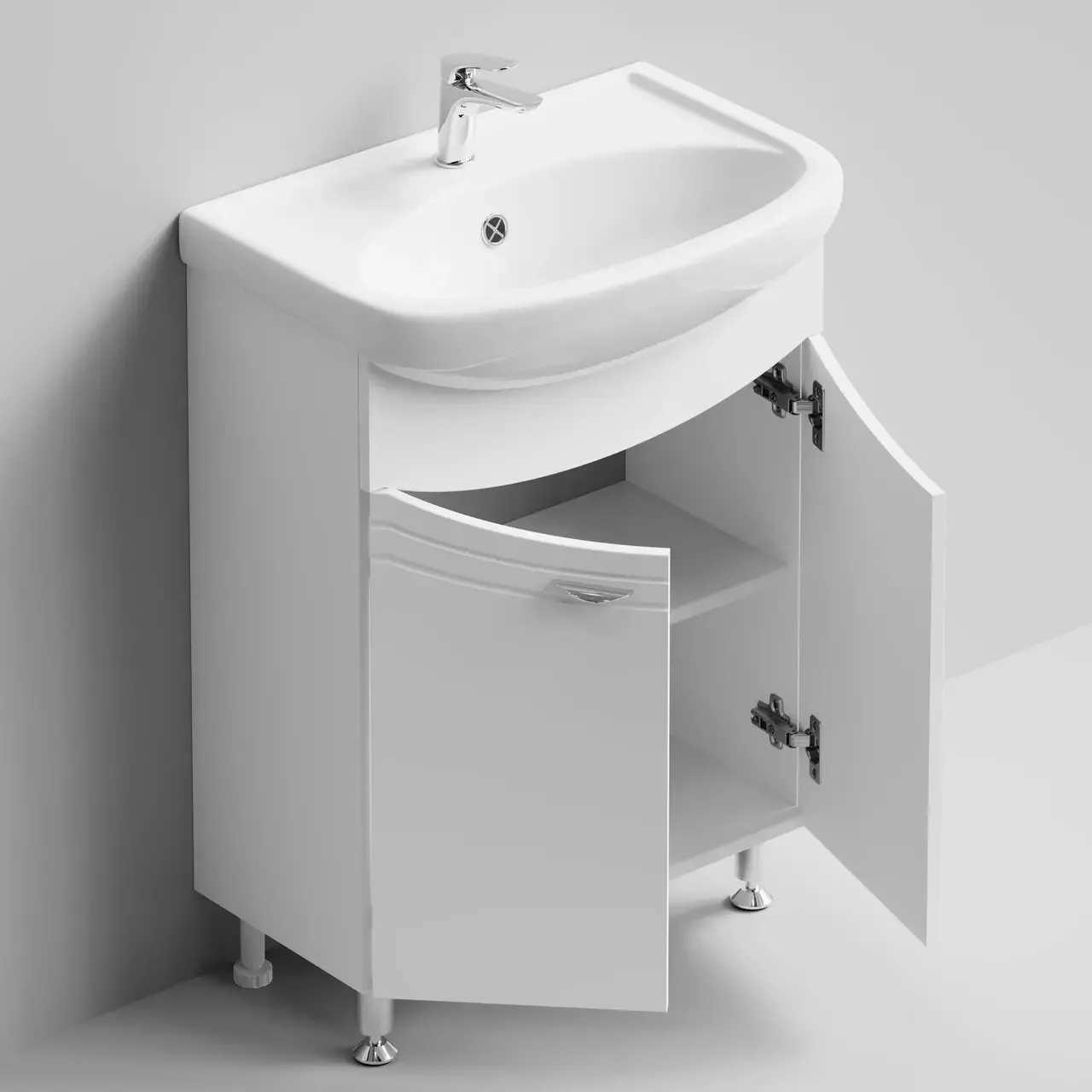 Тумба напольная Vod-ok Эльба 60 с раковиной Уют 60, белая