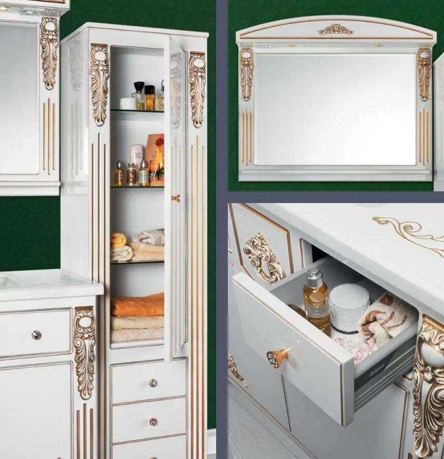 Пенал Vod-ok Elite Версаль 50 H180 L/R напольный, 1 дверь, белый, патина серебро/золото от магазина Vanna-Vanna.ru!