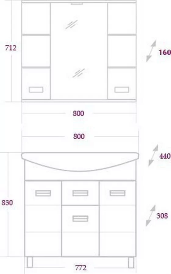 Мебель для ванной Onika Балтика 80.14 комплект, напольный, белый