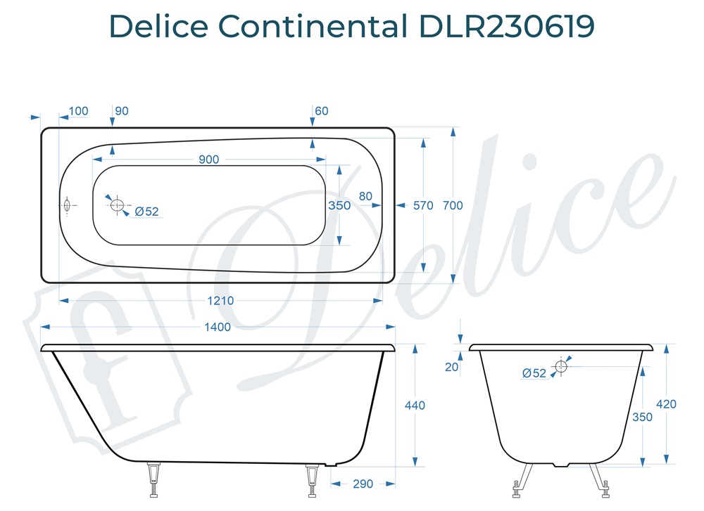 Ванна чугунная Delice Continental 140х70 DLR230619