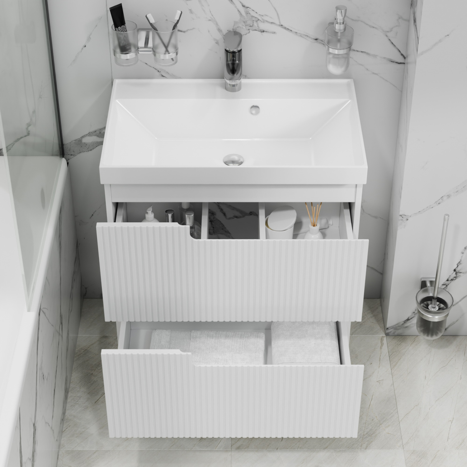 Тумба напольная Санта Альтаир 70 с раковиной Астория 70, 2 ящика, белый