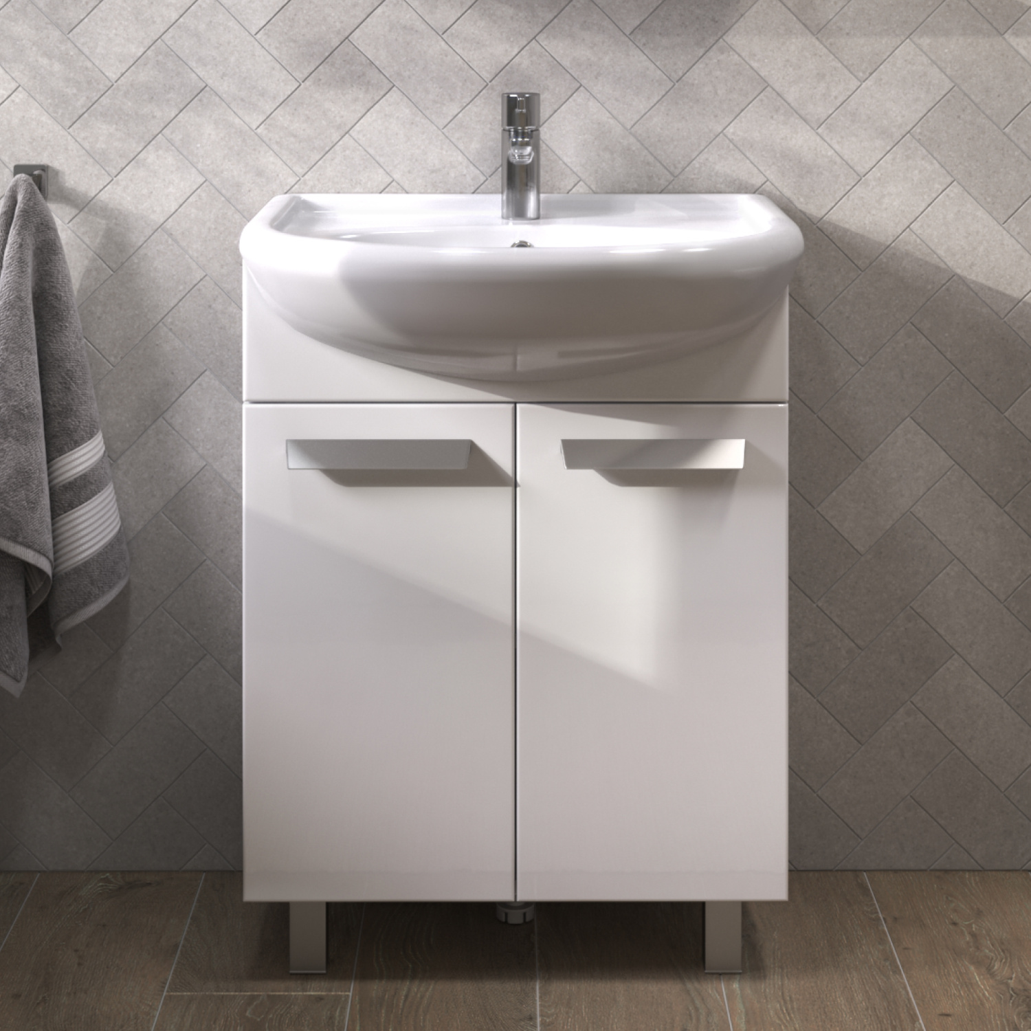 Тумба напольная Vigo Hoska 60 с раковиной Уют 60, 2 двери, белый