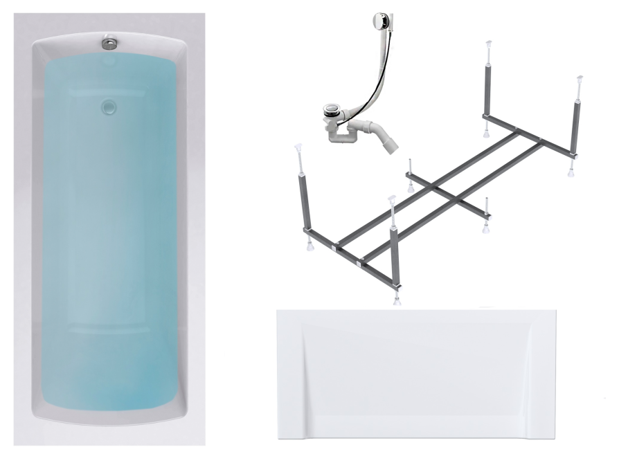 Комплект (4в1) Акриловая ванна TIMO RITTA1560 1500*600*580+Каркас+Слив-перелив+Фронтальная панель