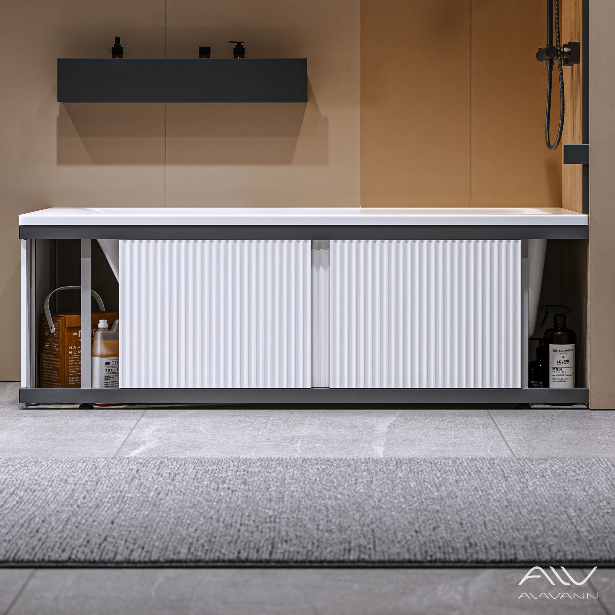 Экран под ванну Alavann Альт Блэк 170 белый с фрезеровкой, из МДФ, раздвижной