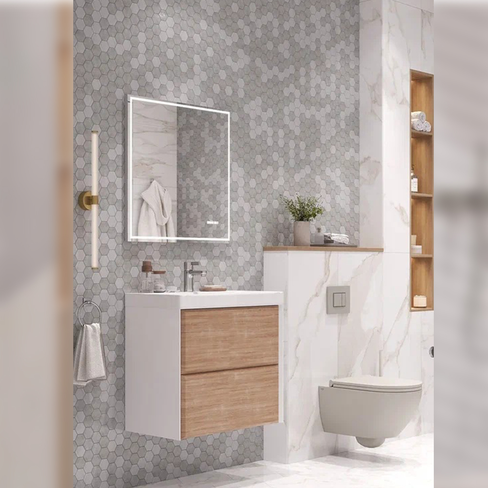 Тумба с раковиной подвесная Velvex Gesso tp.GES.9696.70.2Y белый матовый/дуб сонома, 70 см