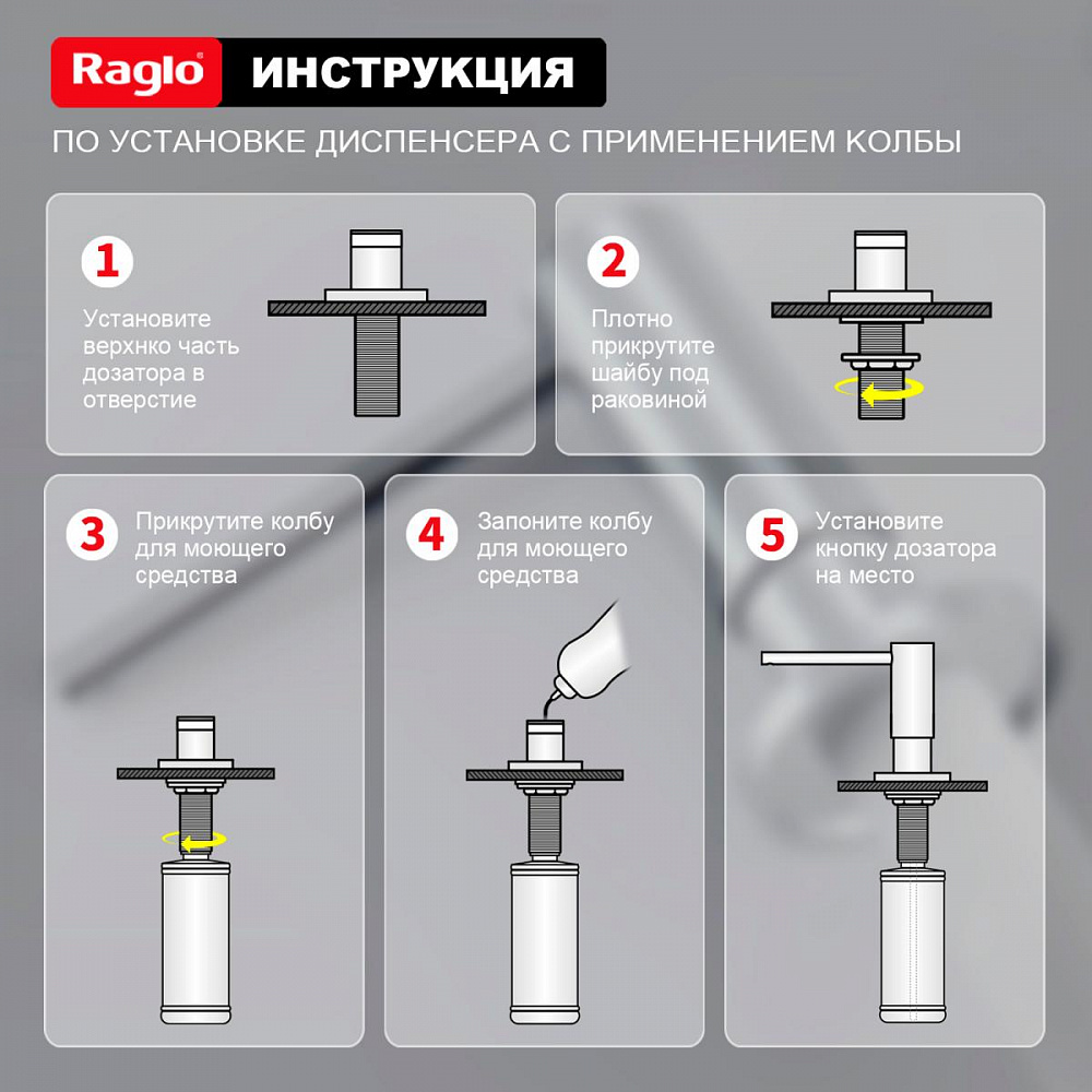 Дозатор для моющего средства Raglo встраиваемый R720.02 латунь, хром от магазина Vanna-Vanna.ru!