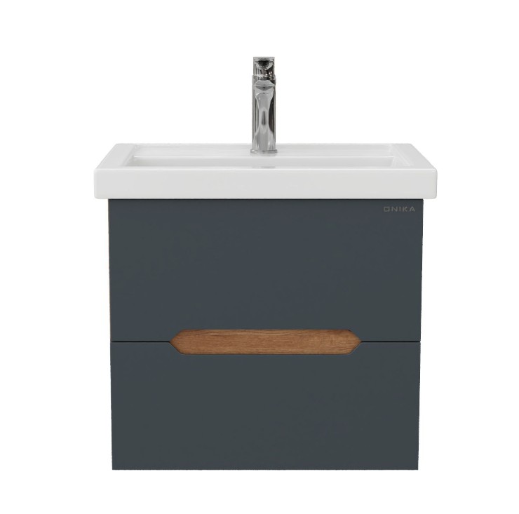 Тумба подвесная Onika Айленд с раковиной Фостер 60 графит/дуб крафт золотой