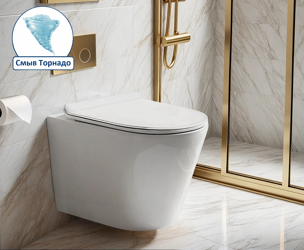 Унитаз Ceruttispa FARO Aria Tornado CT10833 безободковый, подвесной, (520х355х345), белый