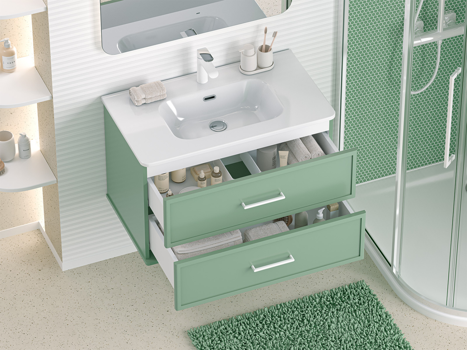 Тумба с раковиной Brevita Verde 80 подвесная (зеленая)