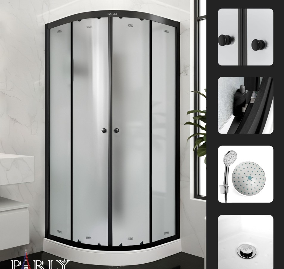 Душевой уголок PARLY BETT B931 90х90х210 1/4 круга, с поддоном, прозрачное стекло, черный