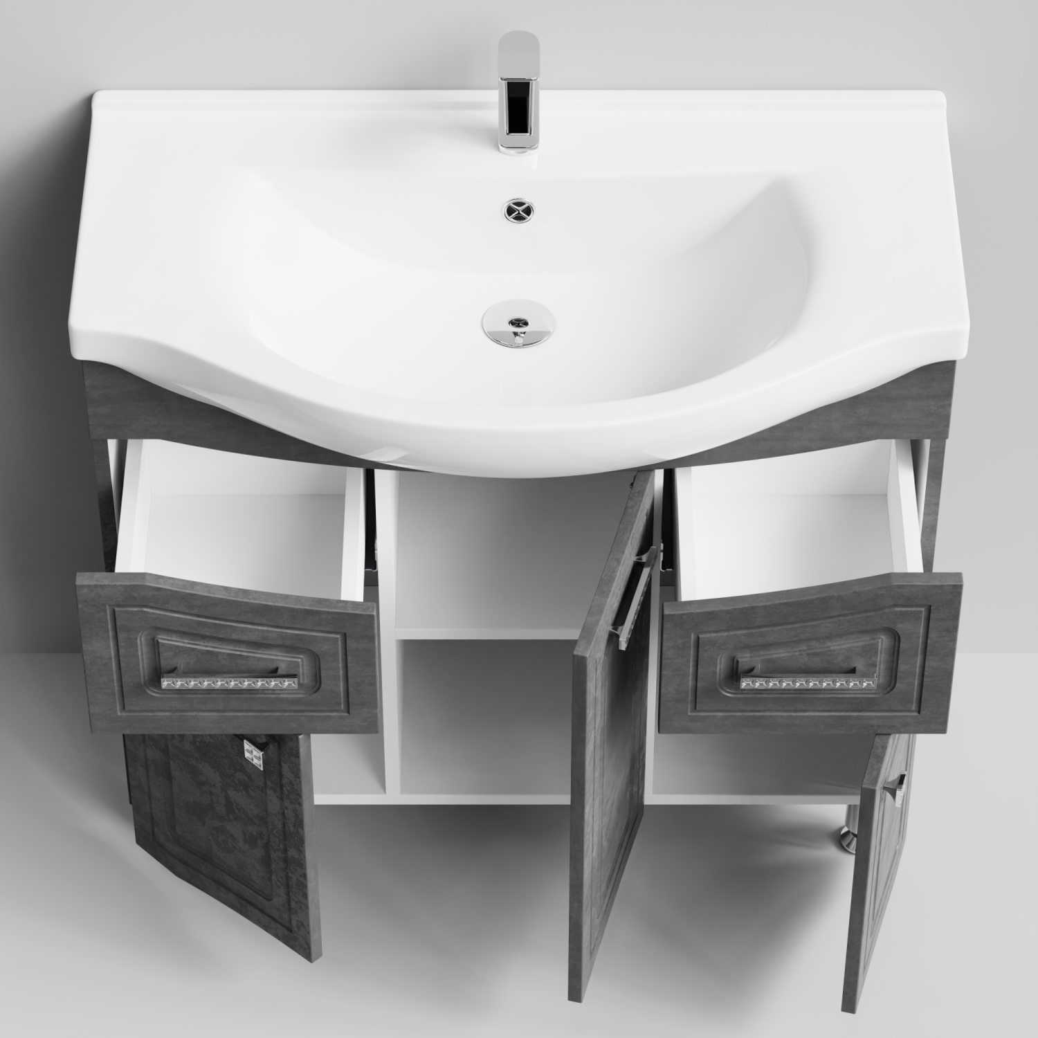 Тумба с раковиной Адам 90 напольная, Серый камень, петли справа