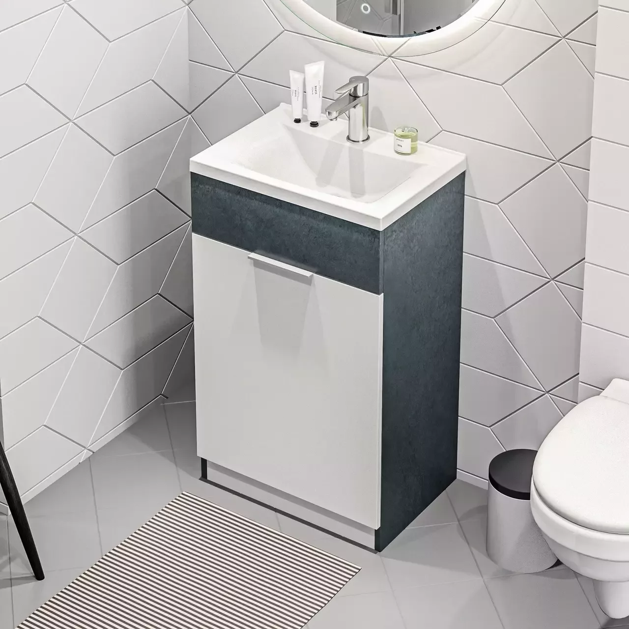 Тумба с раковиной напольная 1Marka Revo 50Н, 1 дверь, белый/бетон темно-серый