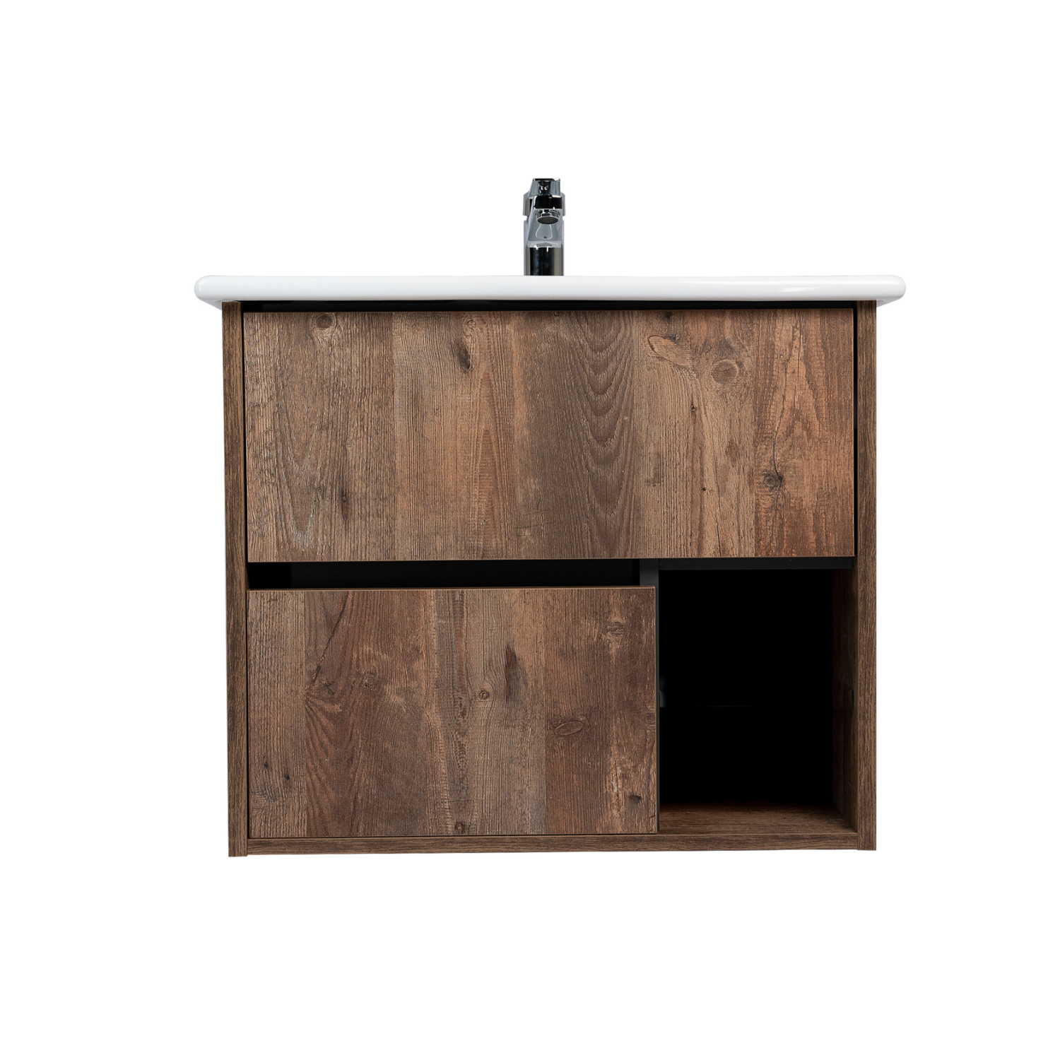 Тумба подвесная Viant Люксембург 75 с раковиной Элина 75, два ящика, темное дерево