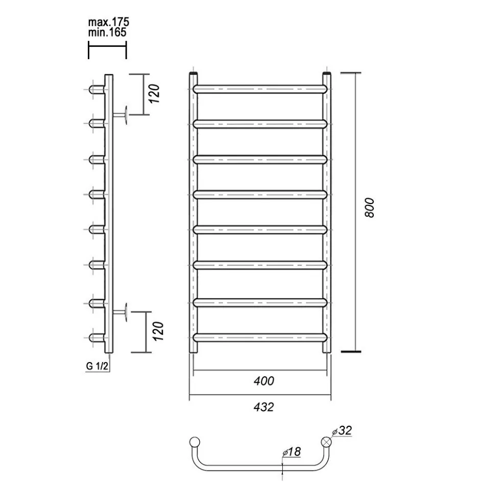 Полотенцесушитель водяной Domoterm Стефано П8 400х800 хром