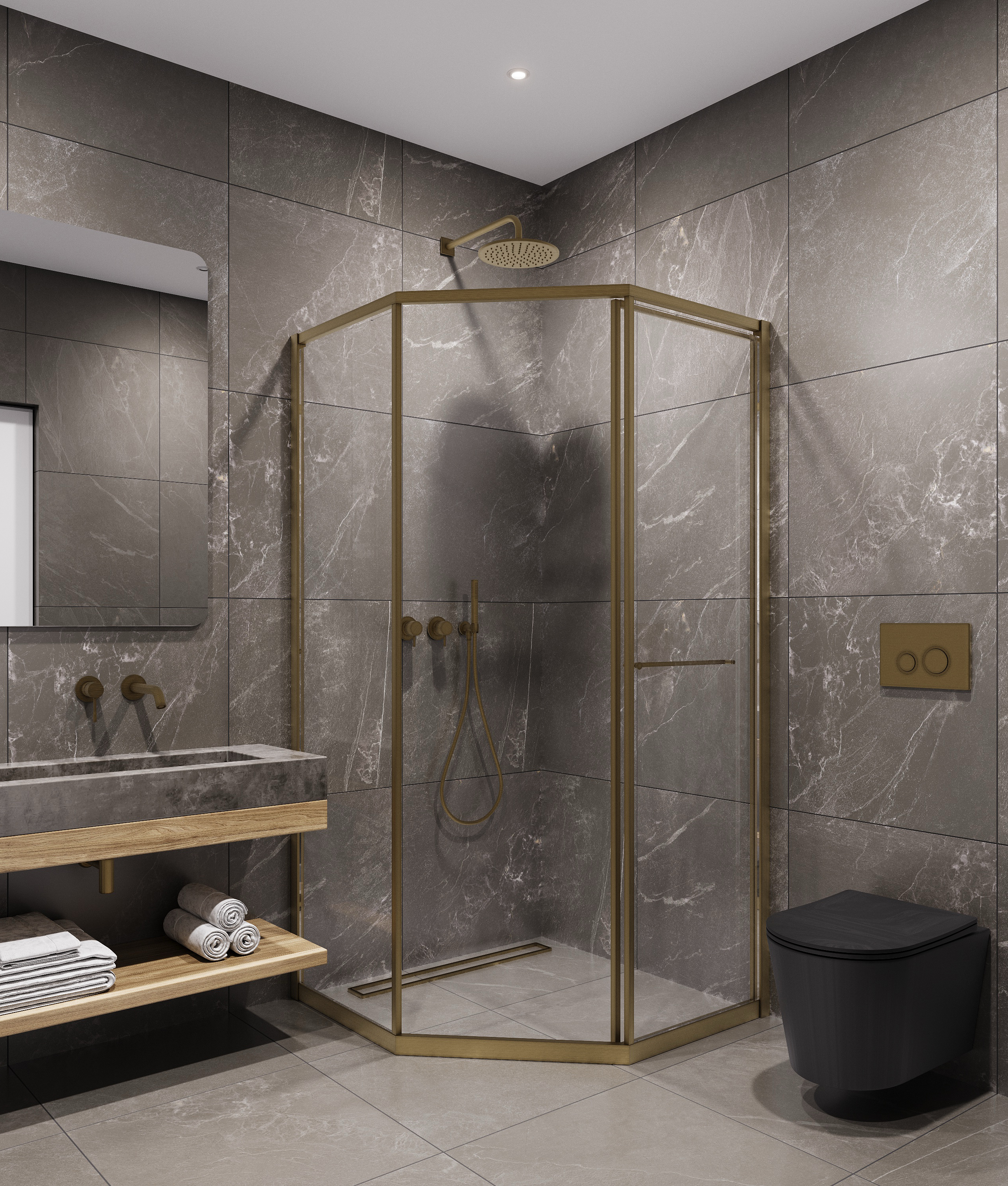 Душевой угол Timo TTSS-100/17C-8L, 1000*1000*2000, профиль мат золото, стекло прозрачное 8 мм