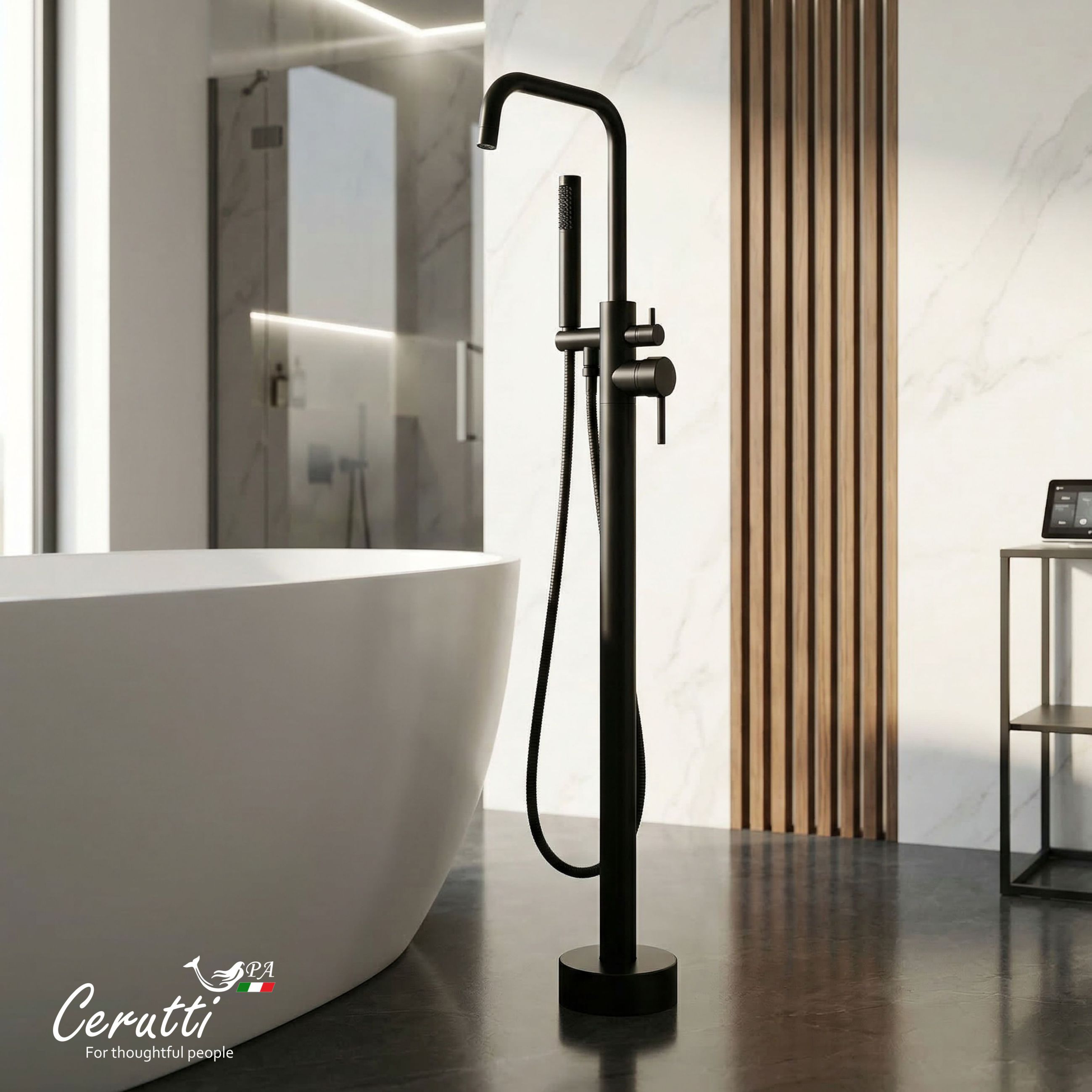 Смеситель напольный Ceruttispa Афра B (AFRA B) из нержавеющей стали, цвет черный матовый