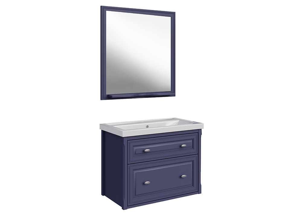 Мебель для ванной ASB Woodline Кастелло 80 комплект, подвесной, синий, хром