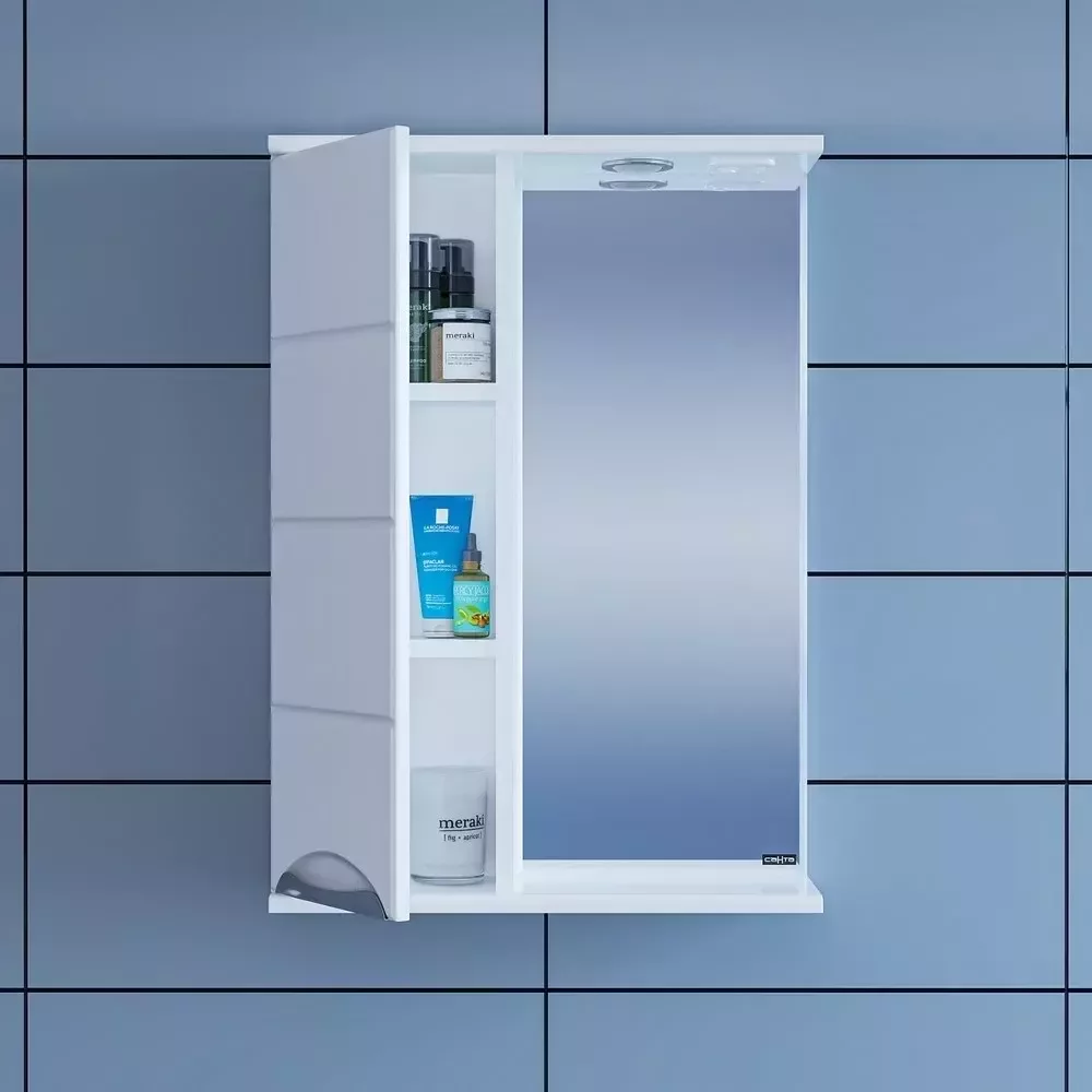 Зеркало со шкафчиком Санта Родос 50 L свет, белый