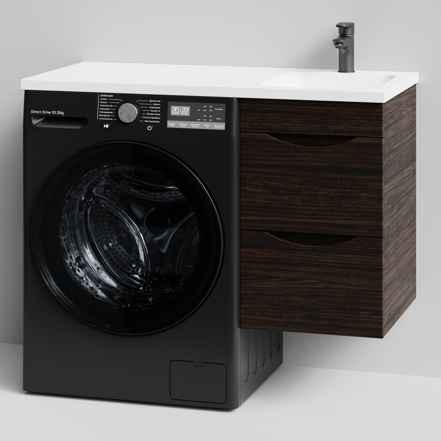 Тумба Vod-ok 38 с раковиной Смайл 100 подвесная, под стиральную машину, правая, Палисандр