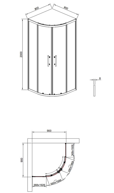 Душевой угол Timo TPSS-90/13C-8, 900*900*2000, профиль никель, стекло прозрачное 8 мм